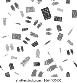 Set Book, Rubber gloves, Syringe and Space shuttle and rockets on seamless pattern. Vector