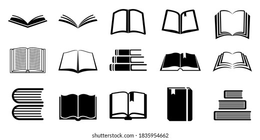 Set book silhouette icons, collection book sign - stock vector