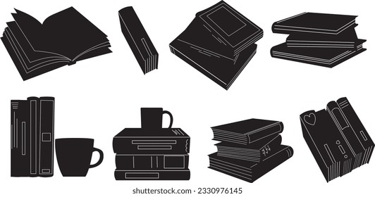 set of book silhouette, on white background vector