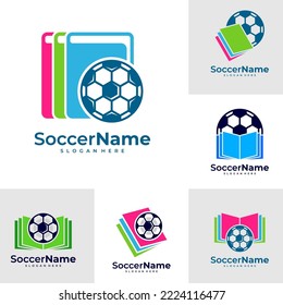 Conjunto de plantillas de logotipo de Fútbol del Libro, vector de diseño de logotipo de Fútbol