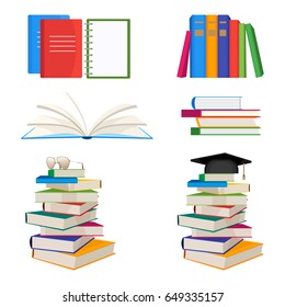 Set of book stacked with glasses or mortar board hat