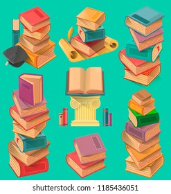 Set of book stacks in flat design vector illustration