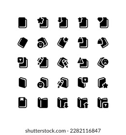 Juego de libros, librería, glifo biblioteca icono de estilo sólido e ilustración - vector