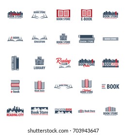 Set of Book Store Logo. Education and book emblem. Vector illustration
