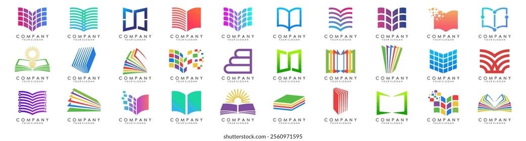 set of book technology Logo design template, pixel book education logo template designs vector illustration