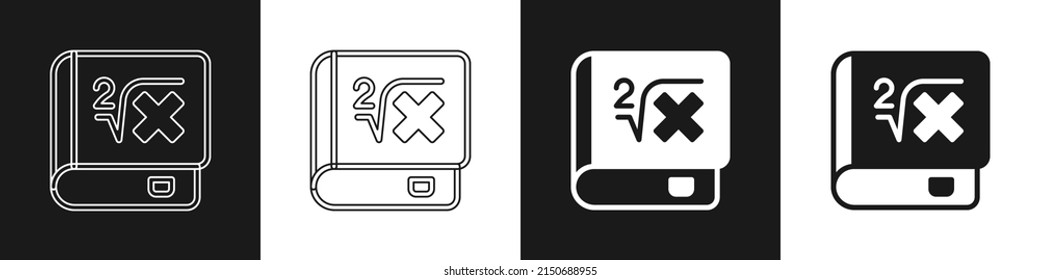 Set Book With Word Mathematics Icon Isolated On Black And White Background. Math Book. Education Concept About Back To School.  Vector