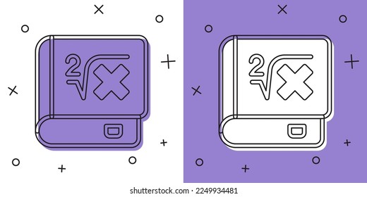 Set Book with word mathematics icon isolated on white and purple background. Math book. Education concept about back to school.  Vector