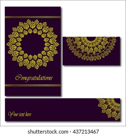 Set booklets templates. Business cards, invitations and banners. Floral mandala pattern and ornaments. Asian, Arabic, Indian motifs. 