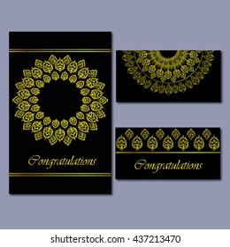 Set booklets templates. Business cards, invitations and banners. Floral mandala pattern and ornaments. Asian, Arabic, Indian motifs. 