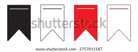 set of Bookmark icon. Bookmark icons outline and solid illustration vector symbol. Black and red Bookmark icons.