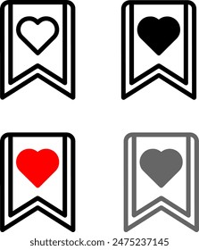 set of bookmark icons with heart. favorite icons symbol - add to favorites with heart symbol. vector illustration