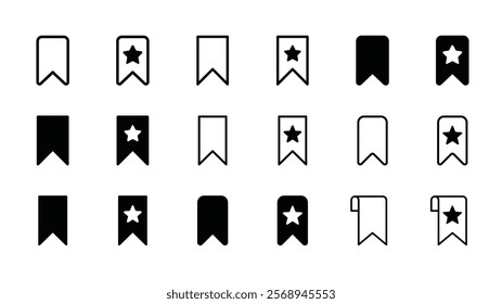 Set of bookmark icons on white background