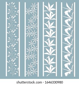 Set of bookmark templates. Panel with a pattern of leaves and flowers. Cut out of paper. Laser cutting, stencil.