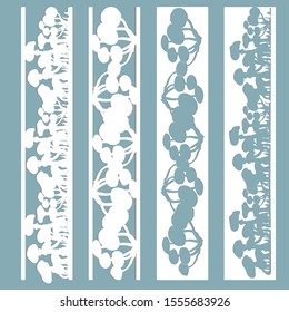 Set of bookmark templates. Stencil with a pattern of mushrooms, laser cutting. Cut out of paper.