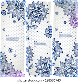 Set of bookmarks with beautiful sunflower ornaments