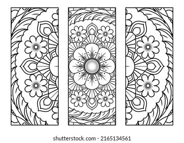 A set of bookmarks. Black outline drawing on a white background. Anti-stress coloring book for children and adults