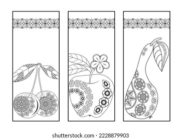 A set of bookmarks. Black outline drawing on a white background. Anti-stress coloring book for children and adults