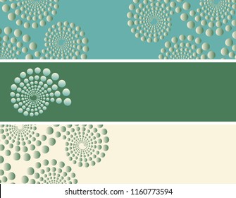 set of bookmarks with dots spirals patterns in blue green shades