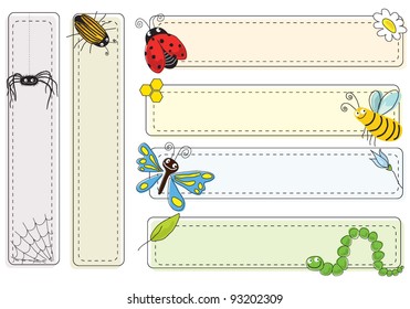 A set of bookmarks and frames with insects