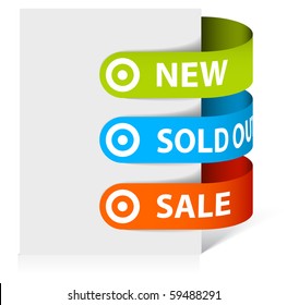 Set of bookmarks for new, sold out and discount item