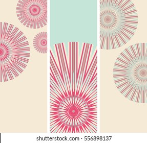 Set of bookmarks with stylized dandelion flowers in blue and pink shades