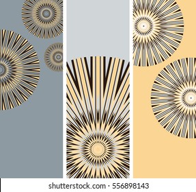 Set of bookmarks with stylized dandelion flowers in silver and ivory shades