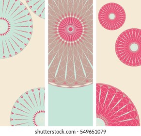 Set of bookmarks with wheels flowers pattern in light blue, pink and ivory shades