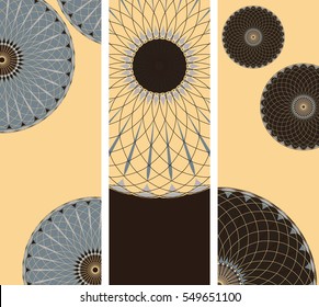 Set of bookmarks with wheels flowers pattern in silver, brown and ivory shades