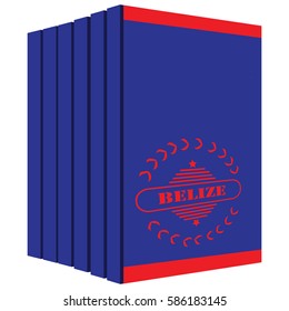 Set of books about Belize, stylized cover under the state flag of the country.