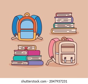 conjunto de libros y mochilas