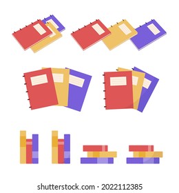 Set of books. Collection of copybooks. Stack of books. School supplies. Vector illustration 8 eps