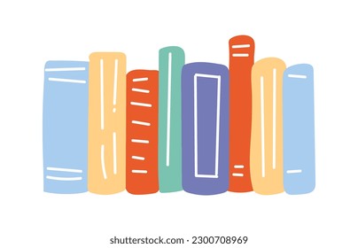 Set of books. Collection of textbooks, element for library. Literature and knowledge. School and university. Education and training. Cartoon flat vector illustrations isolated on white background