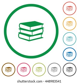 Set of books color round outlined flat icons on white background