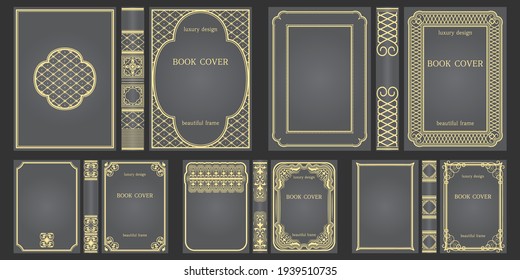 Set of Books cover and spine design template. Ornate vintage frames or borders to be printed on covers of book. Retro frames. Classical Brochure design. Presentation cover. Vector illustration.