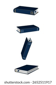 Conjunto de livros de diferentes ângulos sobre um fundo branco. Livros educativos e ficção, caderno. Ilustração vetorial.