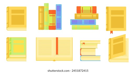 set of books in different positions on a white background