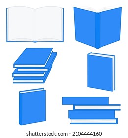 Un conjunto de libros en diferentes posiciones: abierto, columna vertebral, pila
