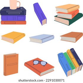 set of books in doodle style isolated, vector