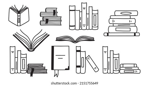 Set of Books in doodle style. Stacks of Books. World Book Day. Vector illustration.