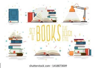 Set of books, flat design style. Vector illustration.