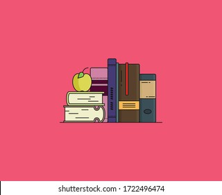 Satz Bücher im Flachdesign-Stil einzeln auf Farbhintergrund