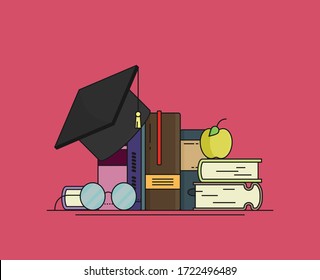 Set of books in flat design style isolated on color background