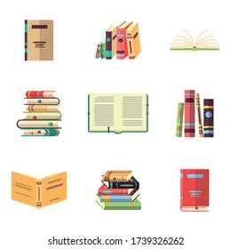 Ensemble de livres, style design plat. Développement du concept de connaissance, de formation et d'éducation.