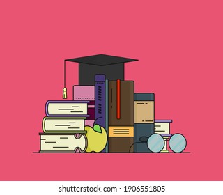 Conjunto de libros de diseño plano aislados en fondo de color