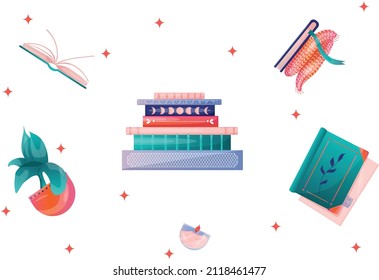 Set of books, flat design style. Vector illustration. Set of illustration for bookstore, bookshop, library, book lover, e-book, education.
