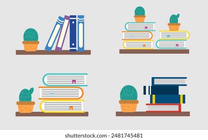 Set of books in flat design, vector illustration. 