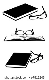 Set of books and glasses silhouettes