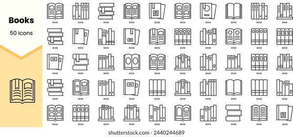 Set of books icons. Simple line art style icons pack. Vector illustration