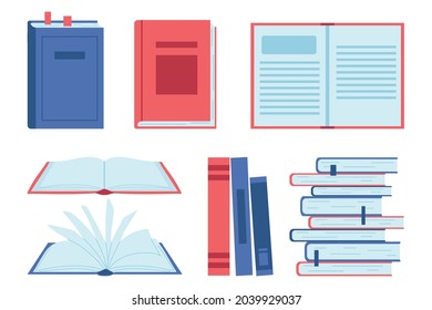 Conjunto de libros aislados sobre fondo blanco. Ilustración vectorial en estilo plano.