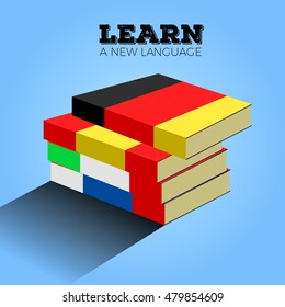 Set of books for learning new languages, Vector illustration